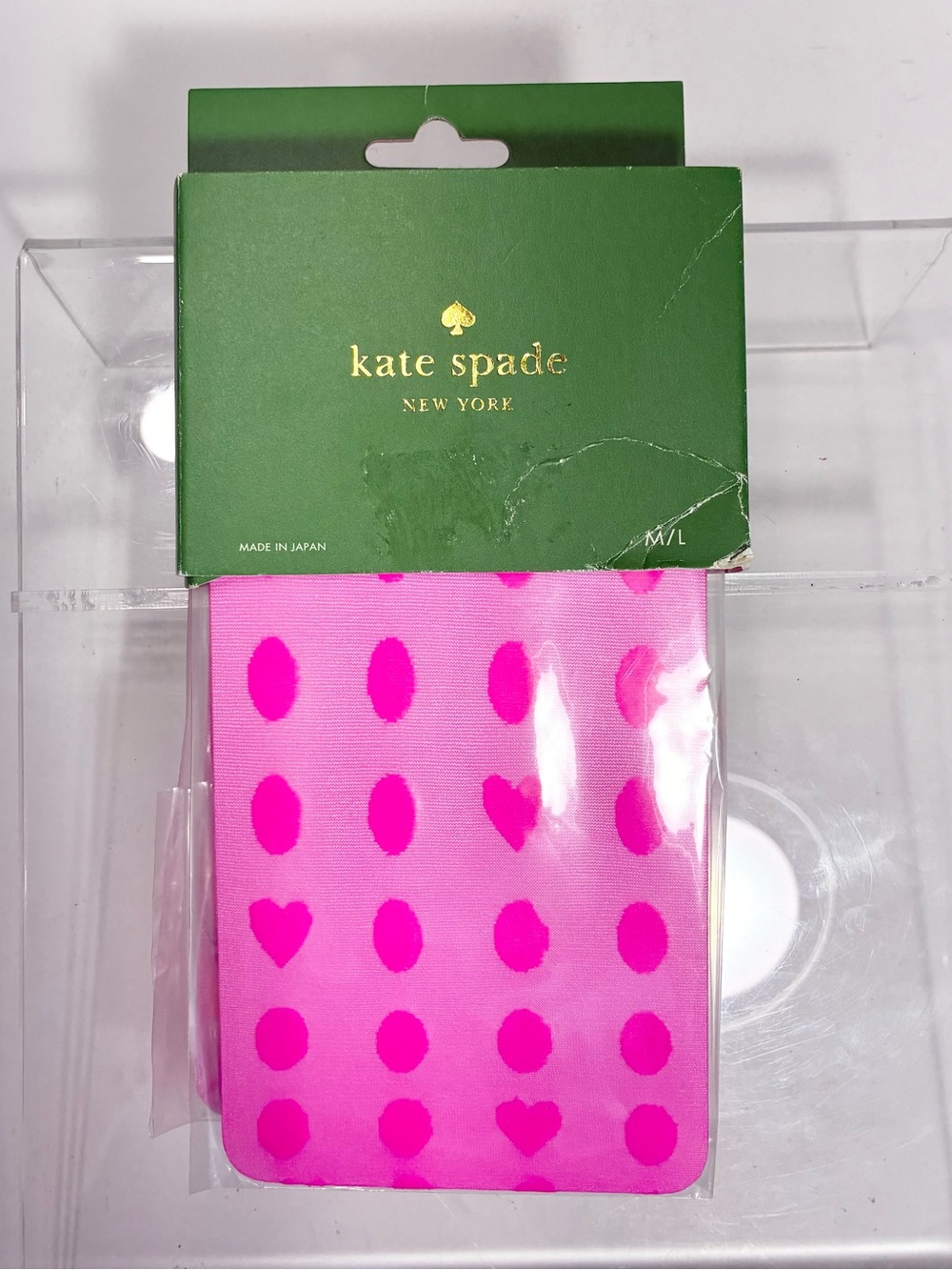 NWT Kate Spade Bougainvillea Pink Heart Polka Dot Tights Size M/L